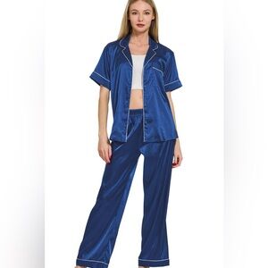 Zenana Satin Short Sleeve Top and Pants Pajama Set